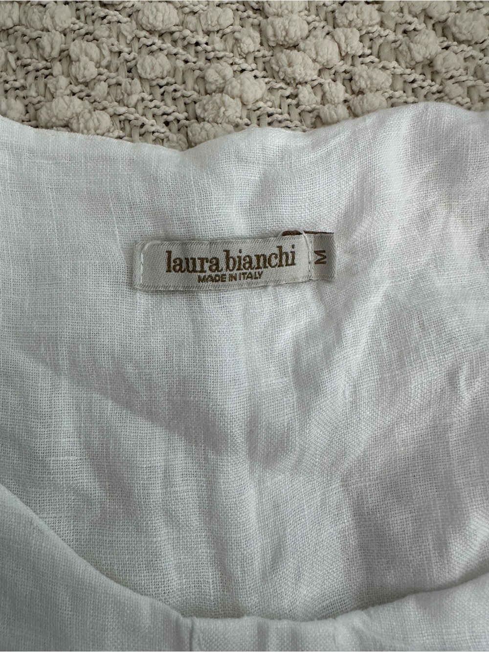 Laura Bianchi Italy White 100% Linen Henley Top Blouse Medium - Picture 3 of 6